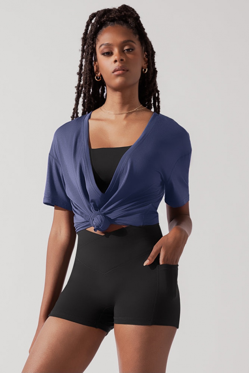 POPFLEX Daring Deep V Tee Tmavě Tmavě Blankyt | QRLI31592