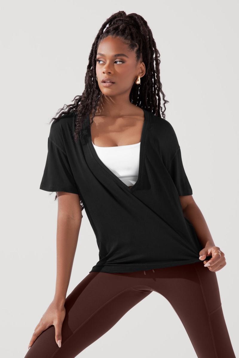 POPFLEX Daring Deep V Tee Černé | MRSH72916