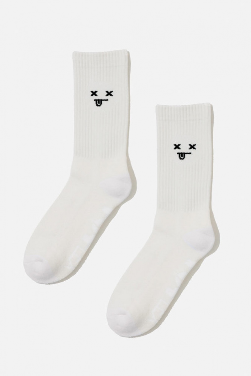 POPFLEX Dead Face Mid-Calf Gym Socks Bílé | UOSN06927