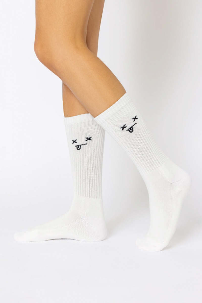 POPFLEX Dead Face Mid-Calf Gym Socks Bílé | UOSN06927
