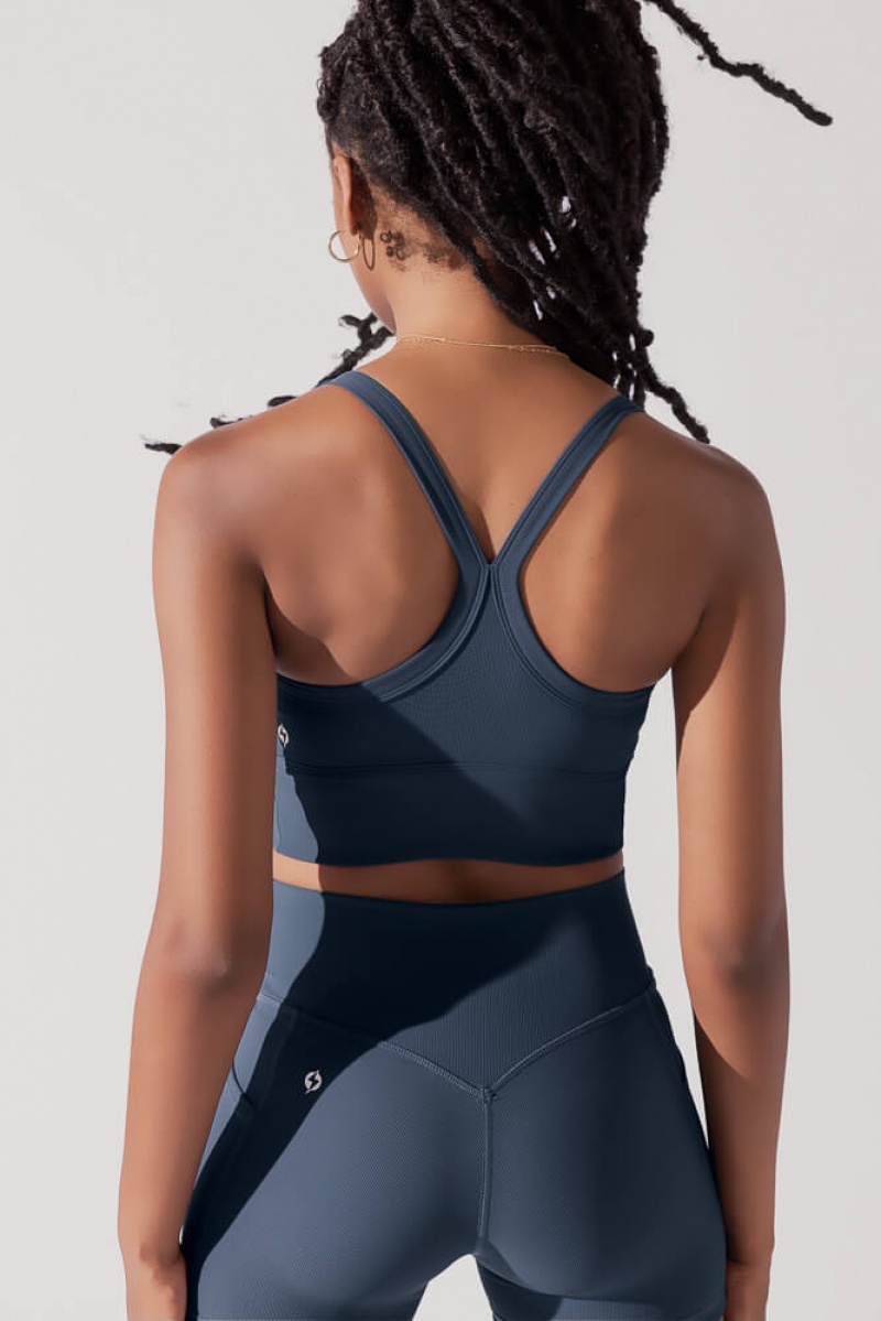 POPFLEX Energy Half Zip Crop Top (Žebrovaný) Tmavě Blankyt | HNIC07962