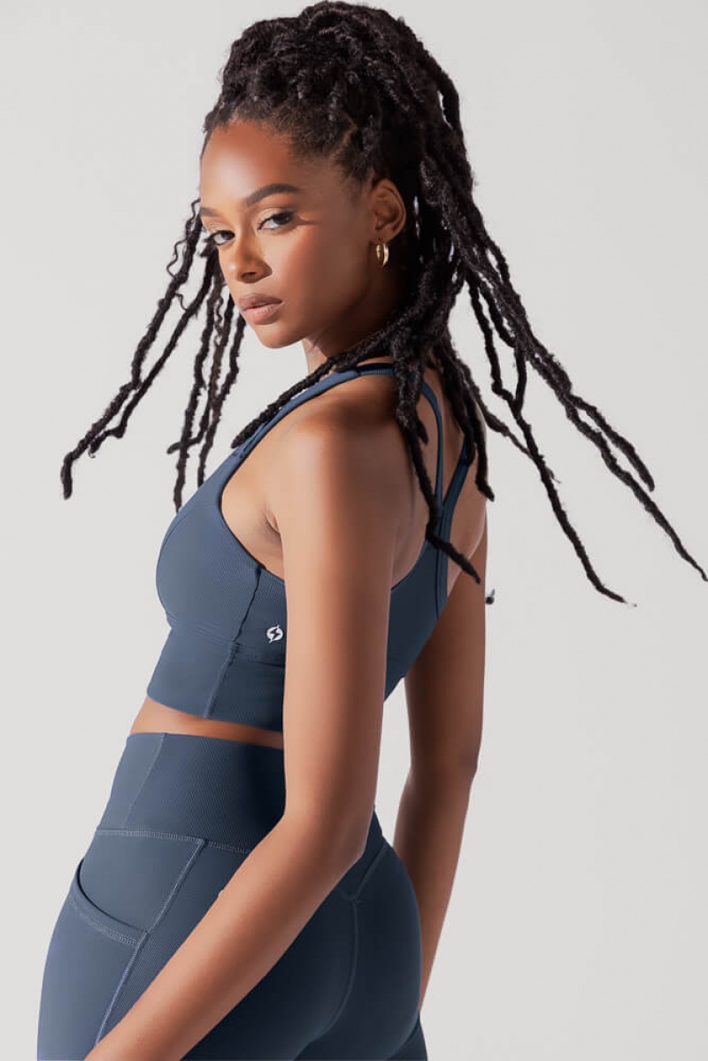 POPFLEX Energy Half Zip Crop Top (Žebrovaný) Tmavě Blankyt | HNIC07962