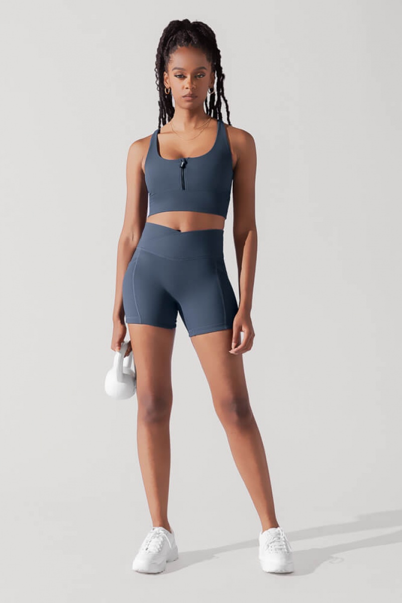 POPFLEX Energy Half Zip Crop Top (Žebrovaný) Tmavě Blankyt | HNIC07962