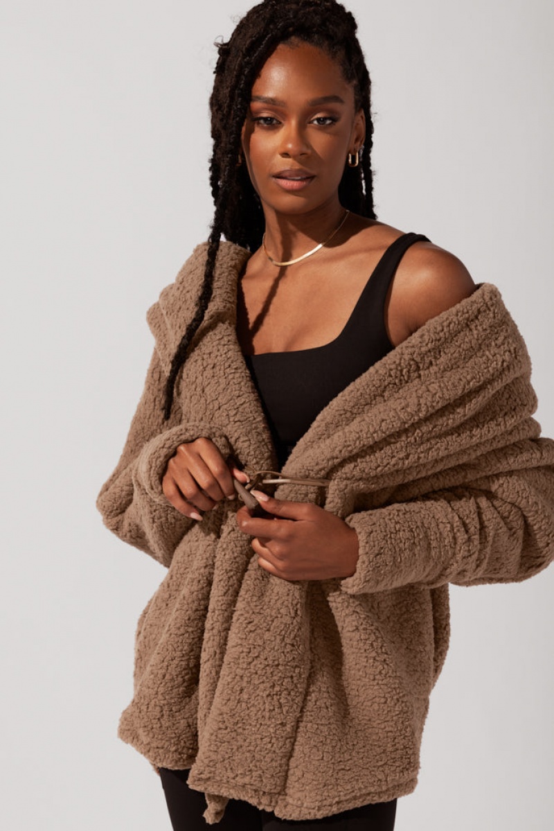 POPFLEX Faux Sherpa Cocoon Coat Hnědé | FDKI17530
