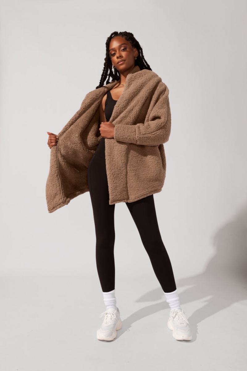 POPFLEX Faux Sherpa Cocoon Coat Hnědé | FDKI17530