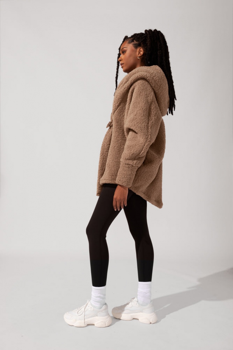 POPFLEX Faux Sherpa Cocoon Coat Hnědé | FDKI17530