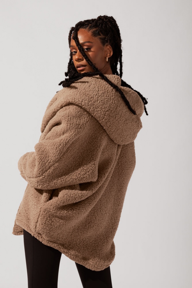 POPFLEX Faux Sherpa Cocoon Coat Hnědé | FDKI17530