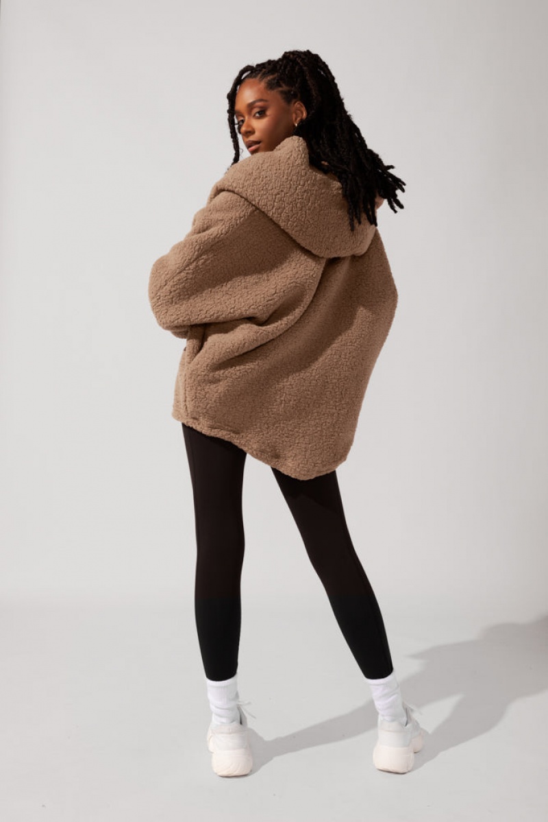 POPFLEX Faux Sherpa Cocoon Coat Hnědé | FDKI17530