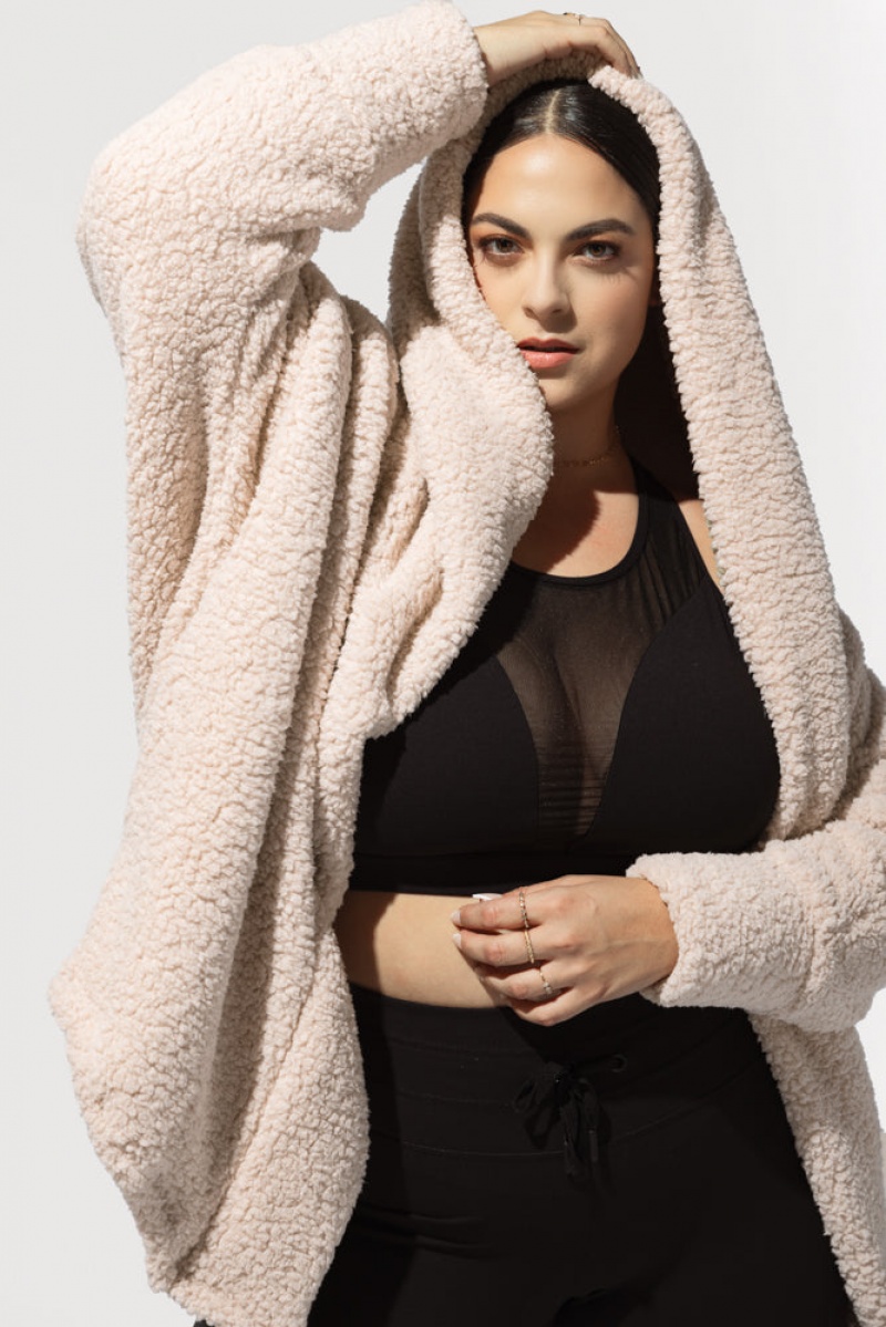 POPFLEX Faux Sherpa Cocoon Coat Taupe | ZHKQ07693