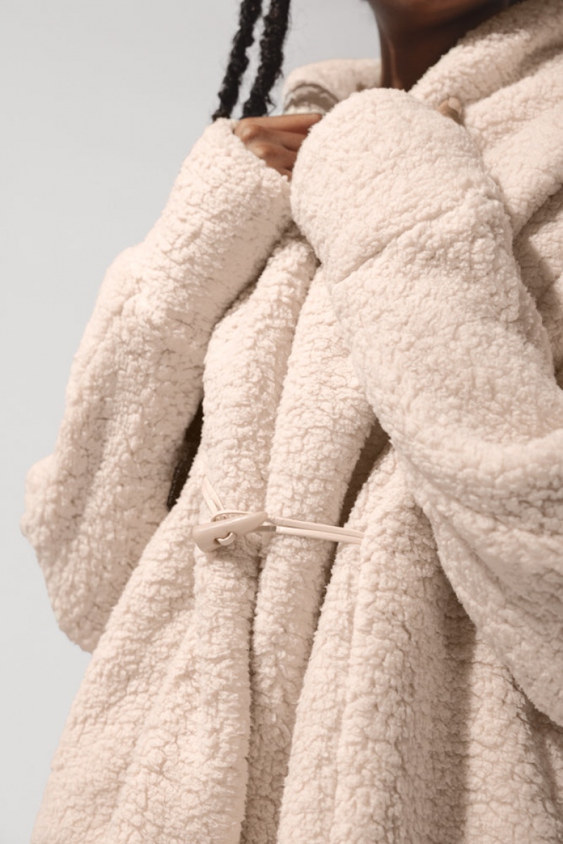 POPFLEX Faux Sherpa Cocoon Coat Taupe | ZHKQ07693