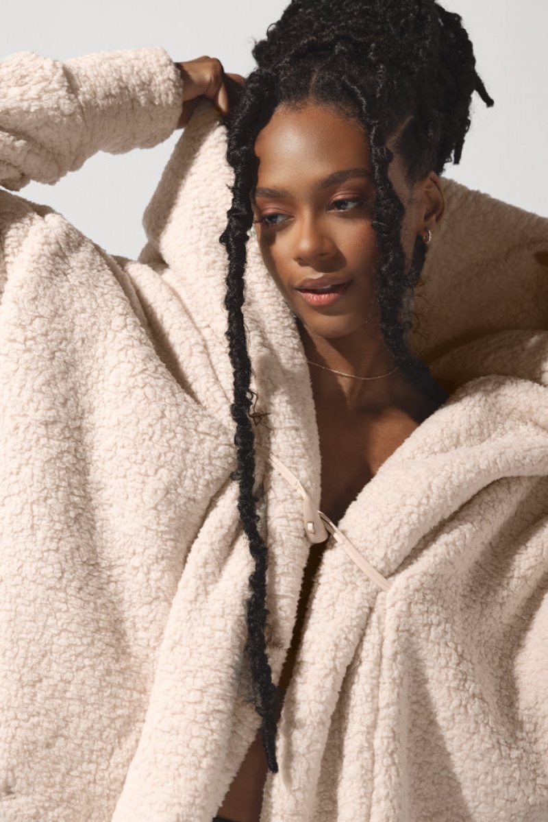 POPFLEX Faux Sherpa Cocoon Coat Taupe | ZHKQ07693