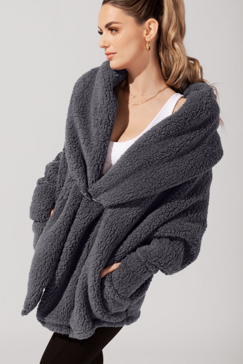 POPFLEX Faux Sherpa Cocoon Coat Šedé | QWUS25374