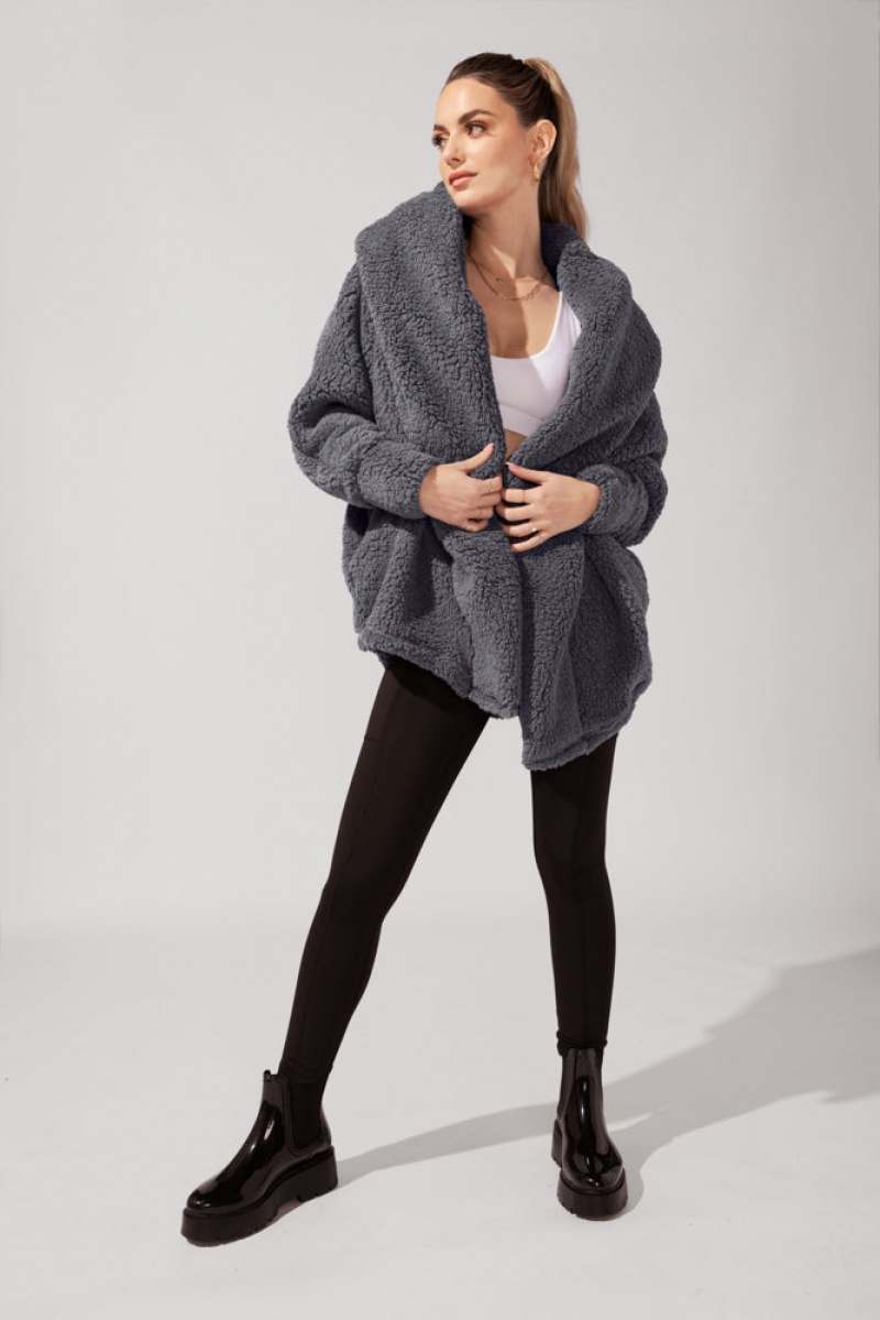 POPFLEX Faux Sherpa Cocoon Coat Šedé | QWUS25374