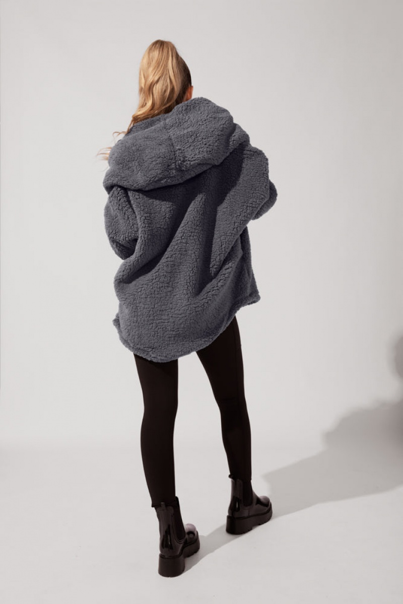 POPFLEX Faux Sherpa Cocoon Coat Šedé | QWUS25374