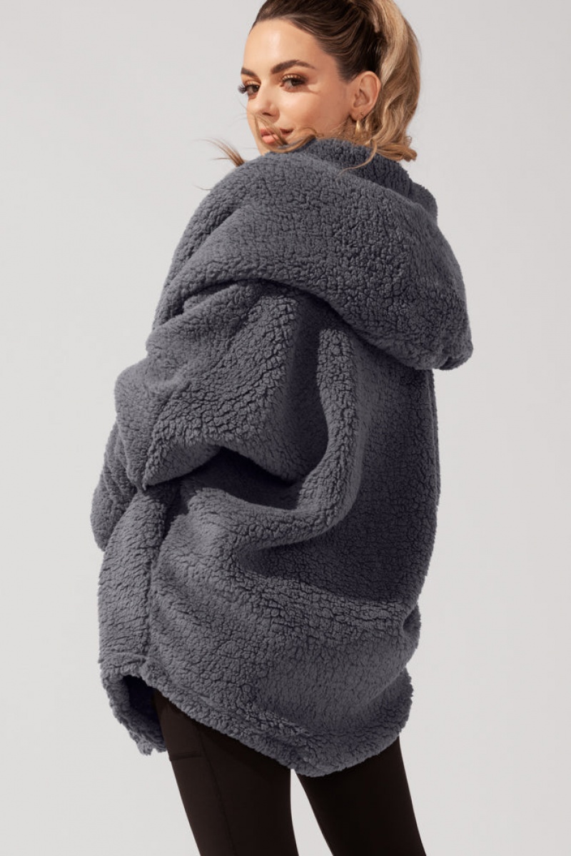 POPFLEX Faux Sherpa Cocoon Coat Šedé | QWUS25374