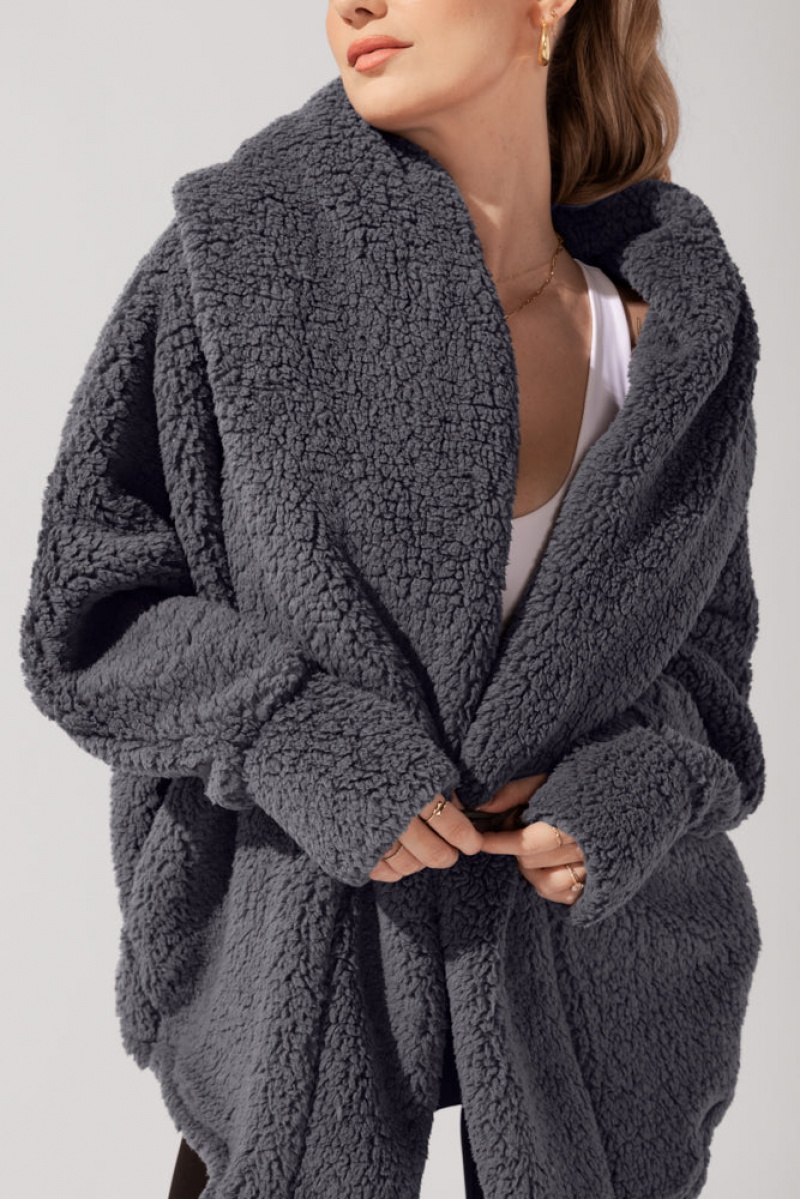 POPFLEX Faux Sherpa Cocoon Coat Šedé | QWUS25374