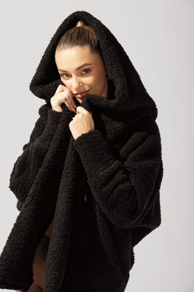 POPFLEX Faux Sherpa Cocoon Coat Černé | GASF94012