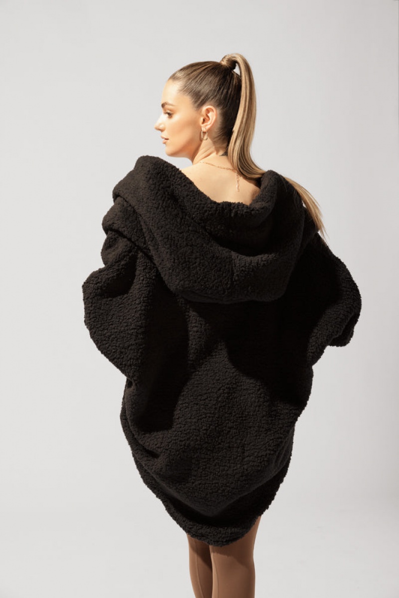 POPFLEX Faux Sherpa Cocoon Coat Černé | GASF94012