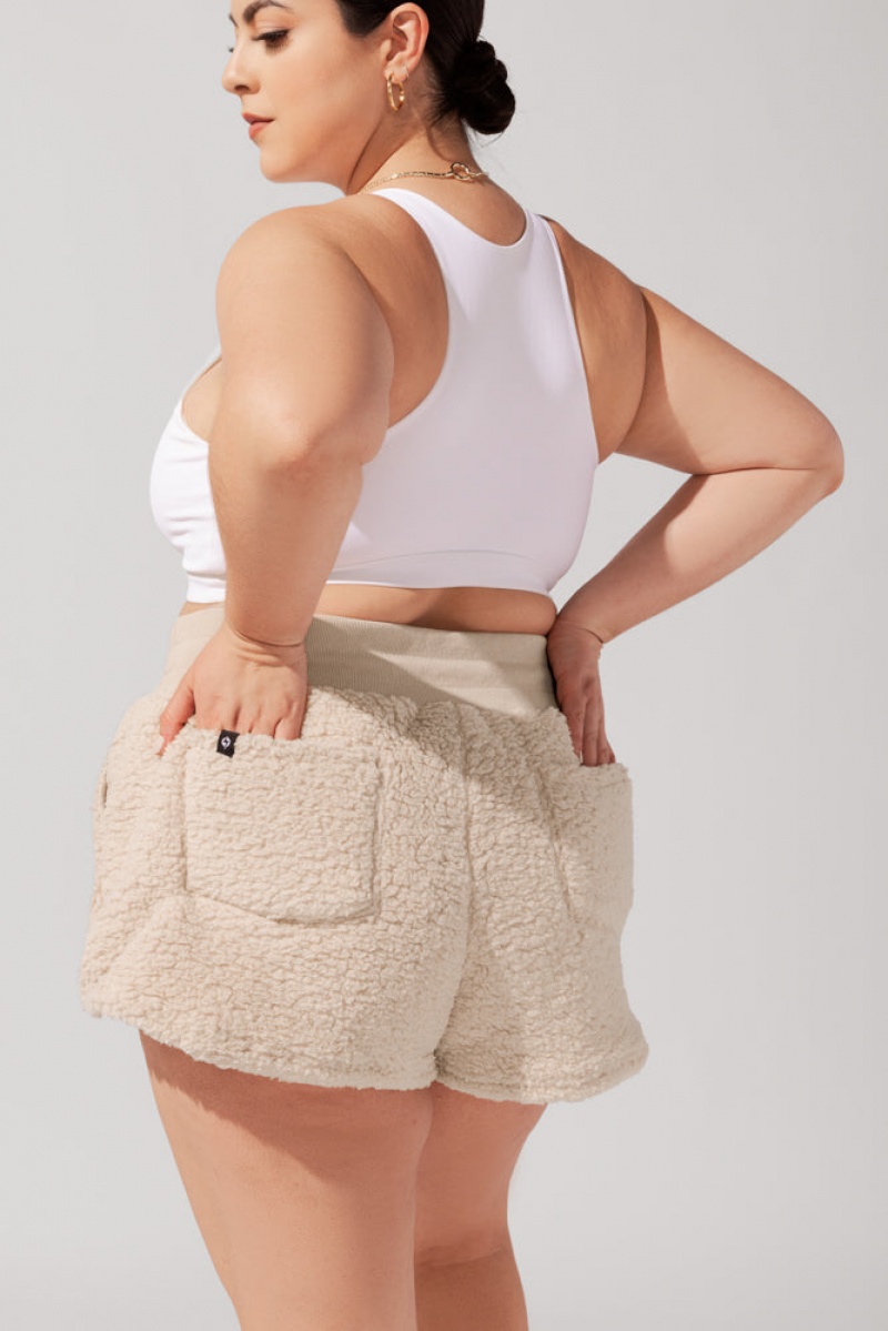 POPFLEX Faux Sherpa Krátké with Pockets Taupe | FOWZ92746