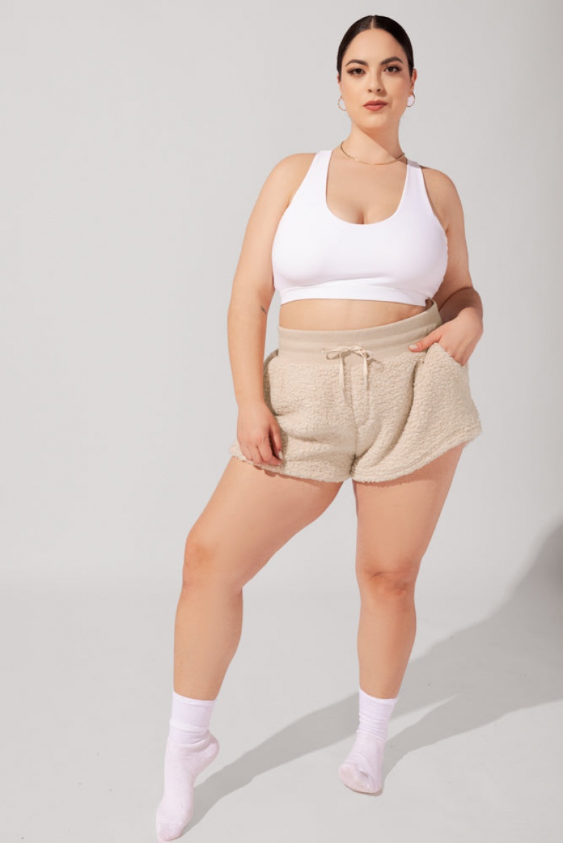 POPFLEX Faux Sherpa Krátké with Pockets Taupe | FOWZ92746