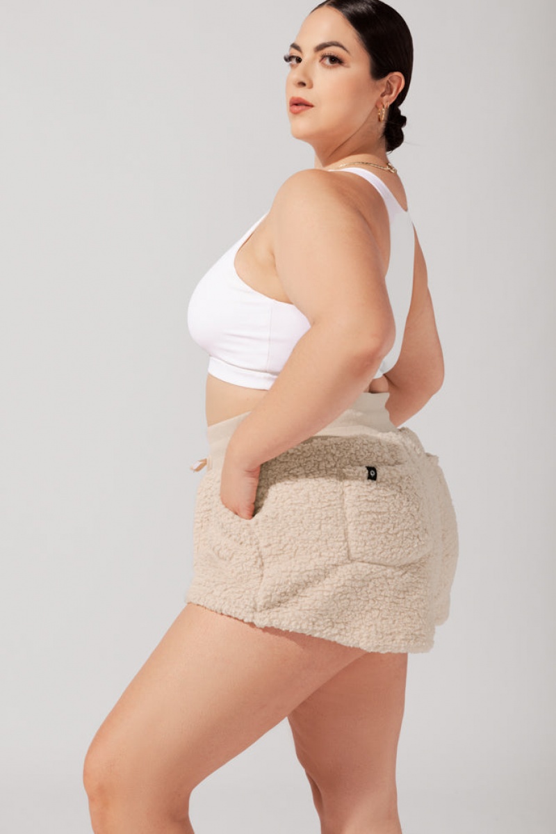 POPFLEX Faux Sherpa Krátké with Pockets Taupe | FOWZ92746