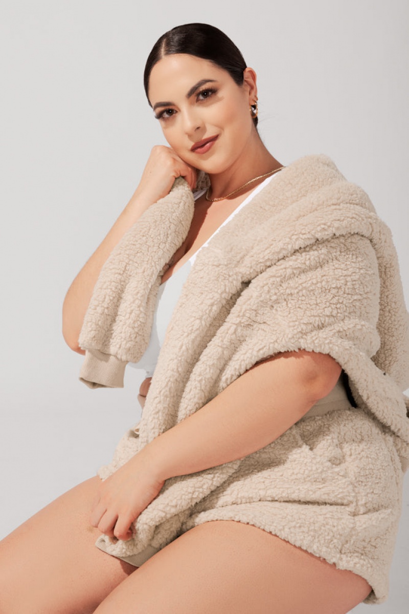 POPFLEX Faux Sherpa Krátké with Pockets Taupe | FOWZ92746