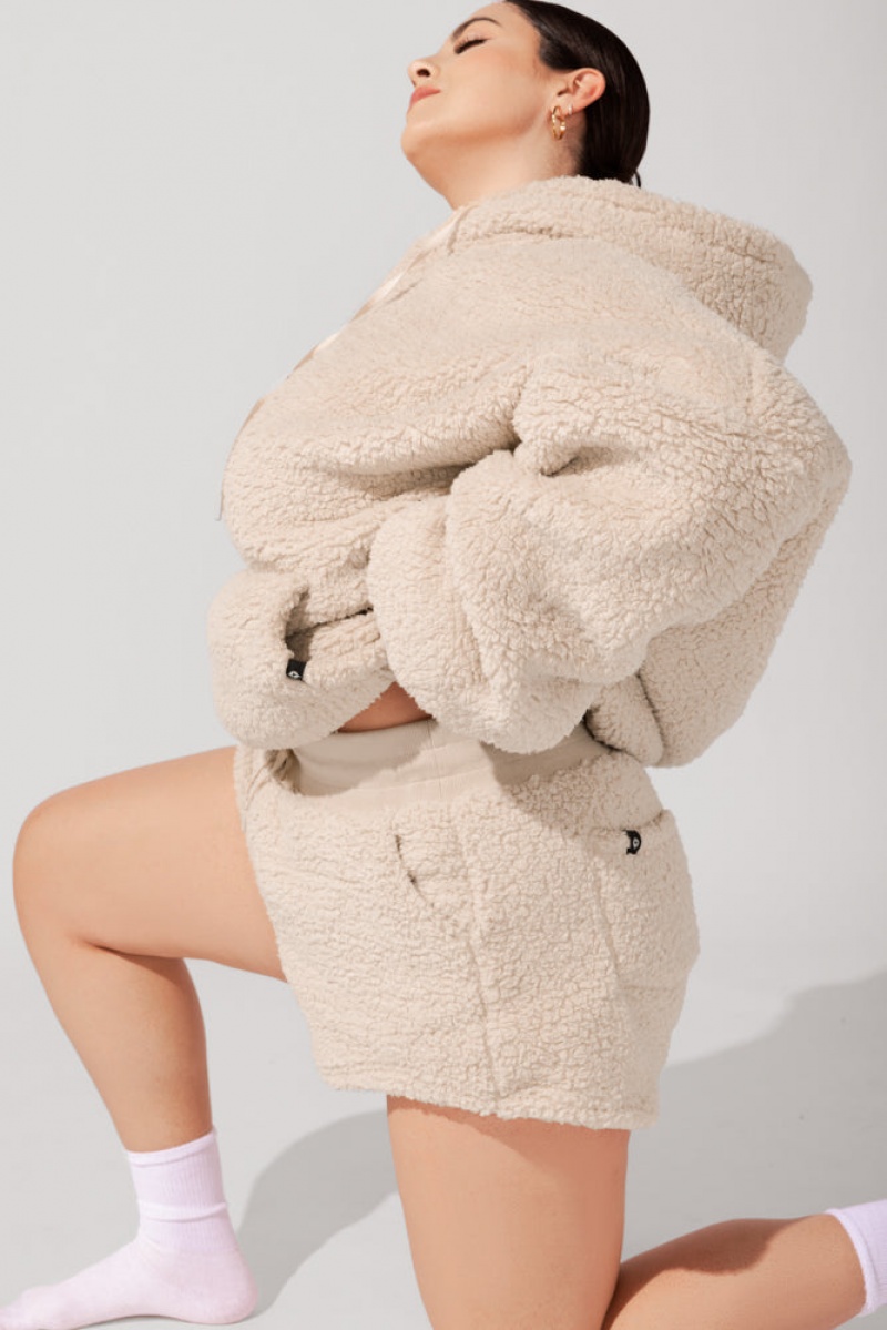 POPFLEX Faux Sherpa Krátké with Pockets Taupe | FOWZ92746