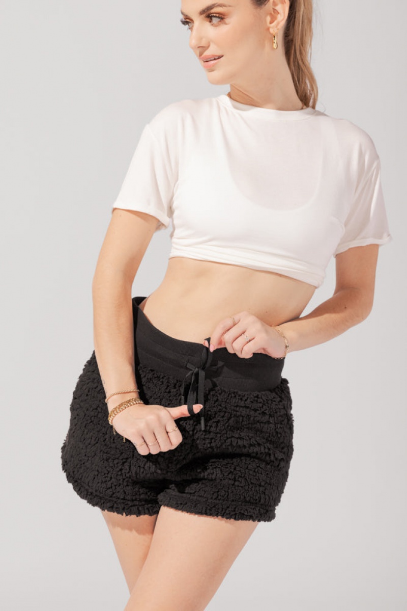 POPFLEX Faux Sherpa Krátké with Pockets Černé | WNJD02931