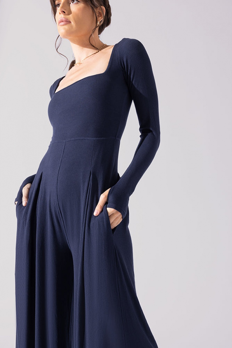 POPFLEX Go With The Flow Long Sleeve Jumpsuit Tmavě Blankyt | DRME07463