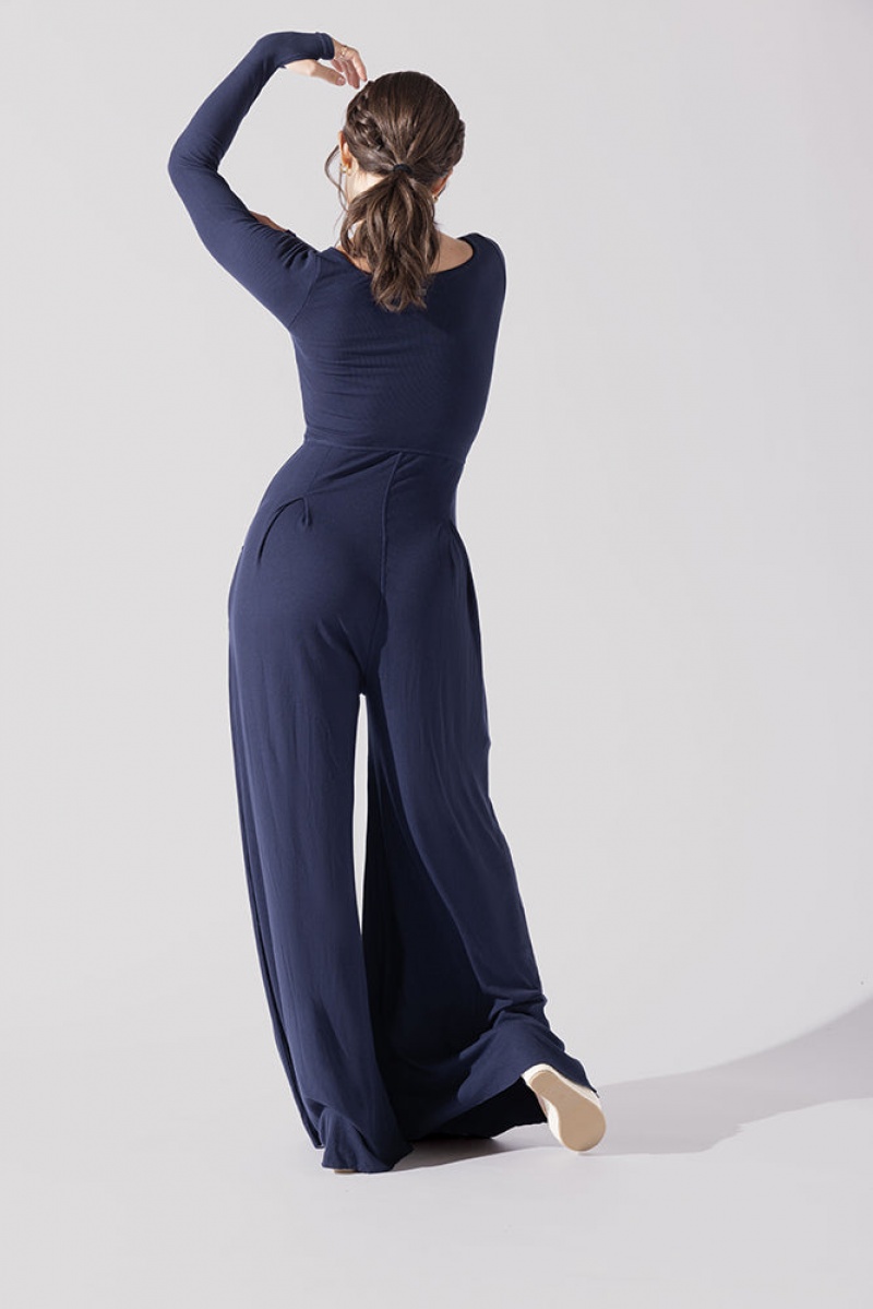 POPFLEX Go With The Flow Long Sleeve Jumpsuit Tmavě Blankyt | DRME07463