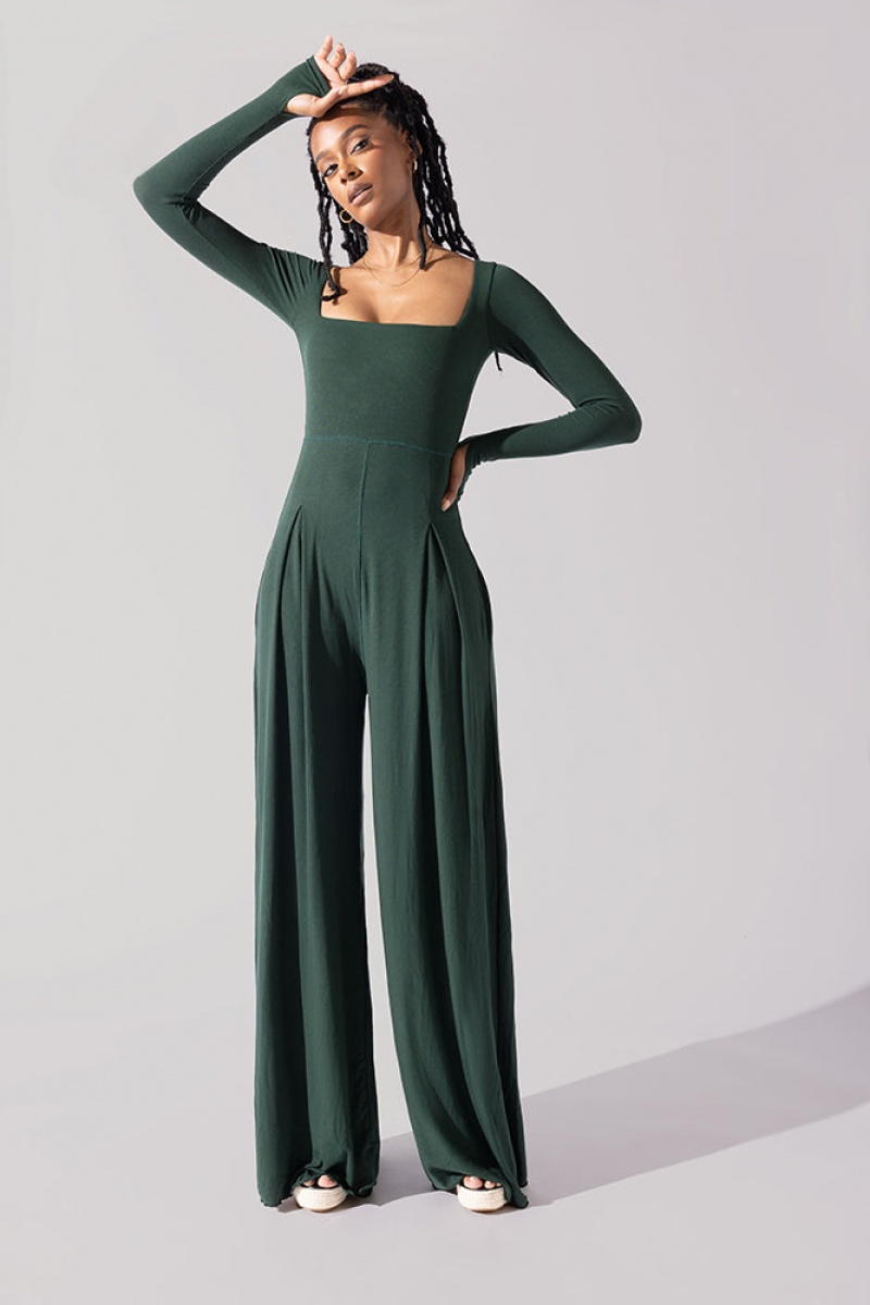 POPFLEX Go With The Flow Long Sleeve Jumpsuit Pine | LVYJ27543