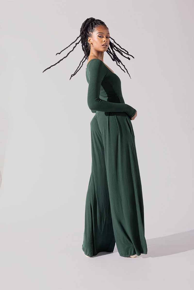 POPFLEX Go With The Flow Long Sleeve Jumpsuit Pine | LVYJ27543