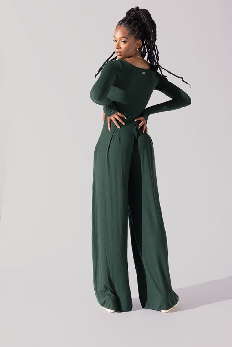 POPFLEX Go With The Flow Long Sleeve Jumpsuit Pine | LVYJ27543