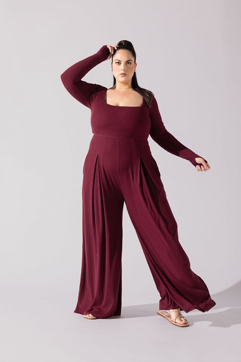 POPFLEX Go With The Flow Long Sleeve Jumpsuit Garnet | LVSY67839