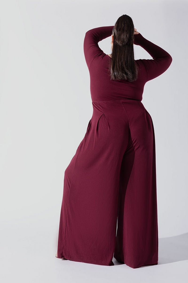 POPFLEX Go With The Flow Long Sleeve Jumpsuit Garnet | LVSY67839