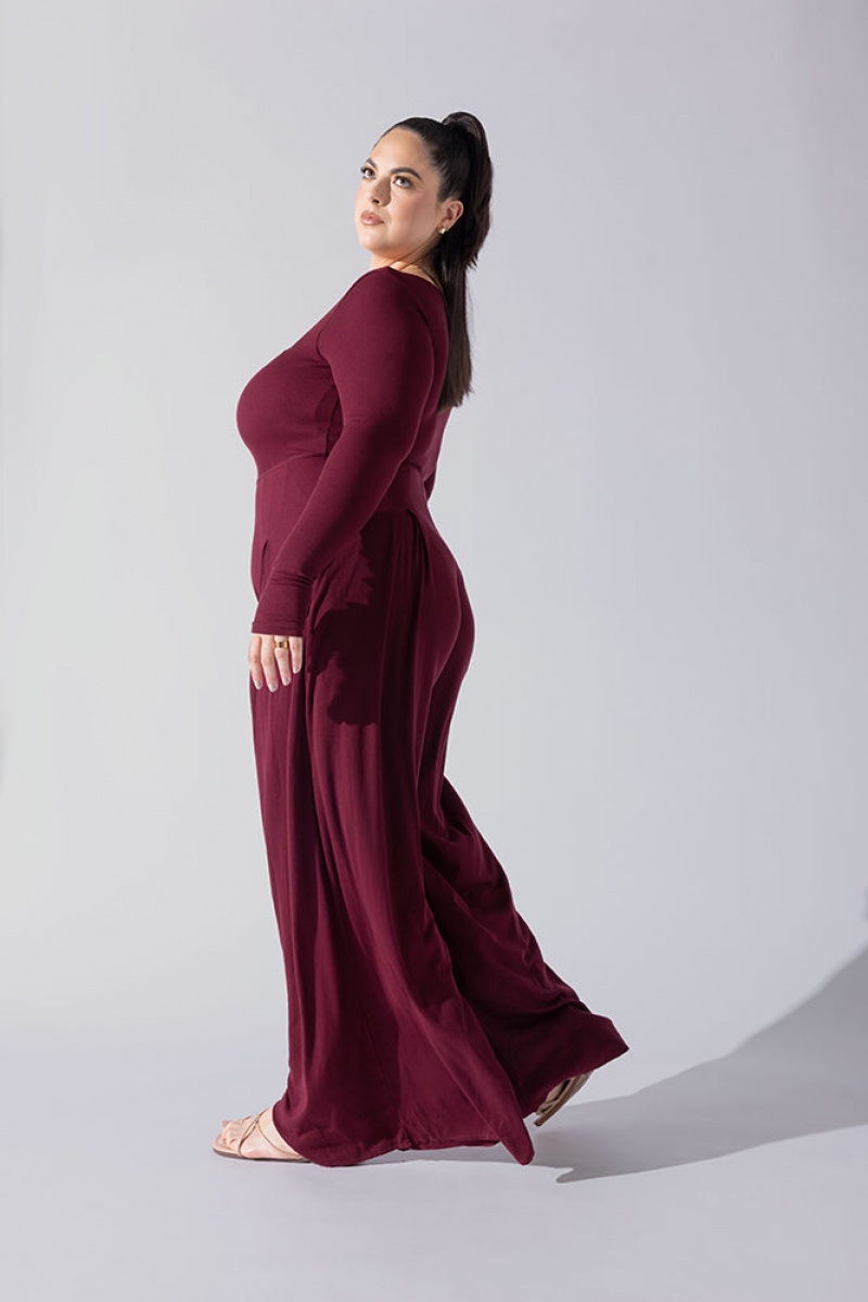 POPFLEX Go With The Flow Long Sleeve Jumpsuit Garnet | LVSY67839