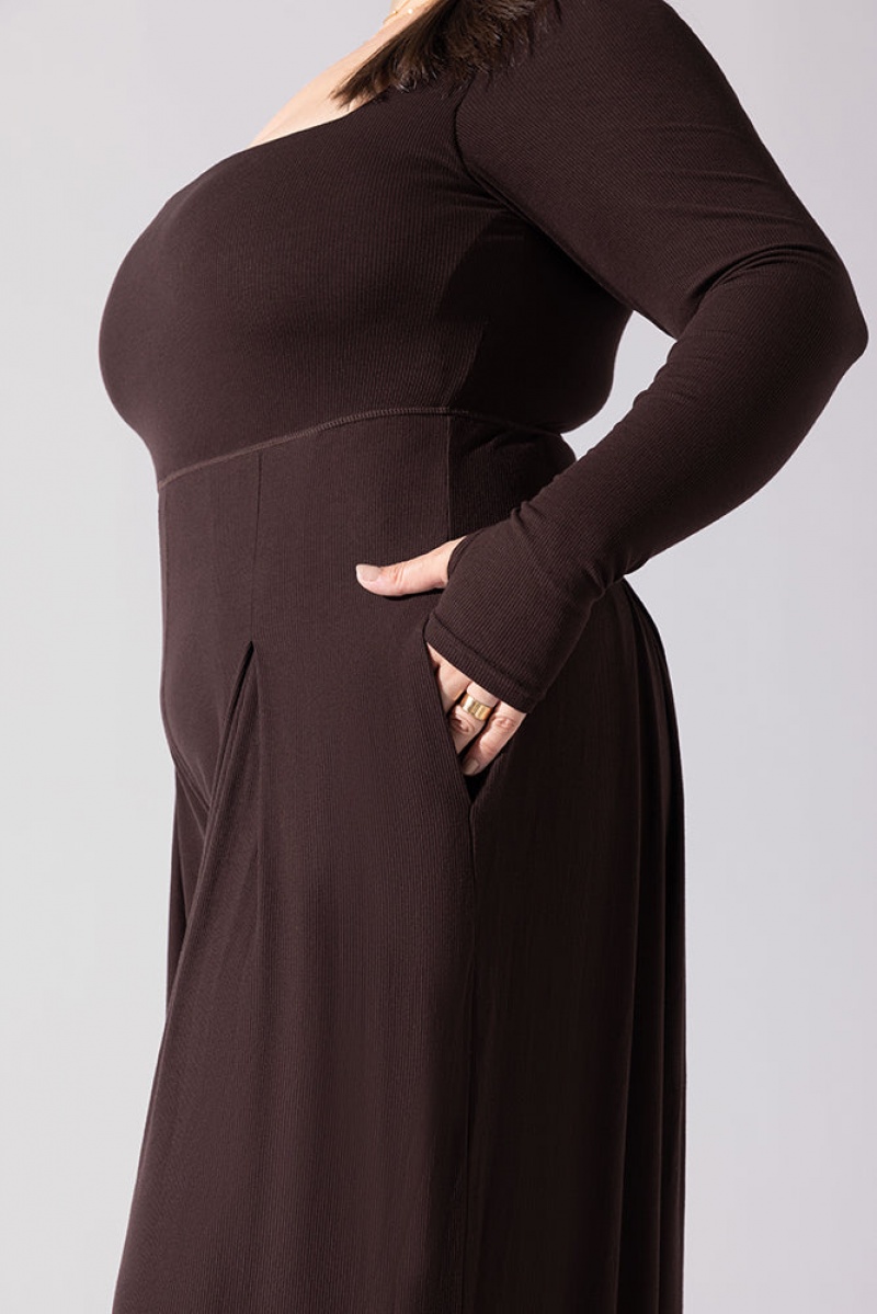 POPFLEX Go With The Flow Long Sleeve Jumpsuit Cocoa | UBSX14750