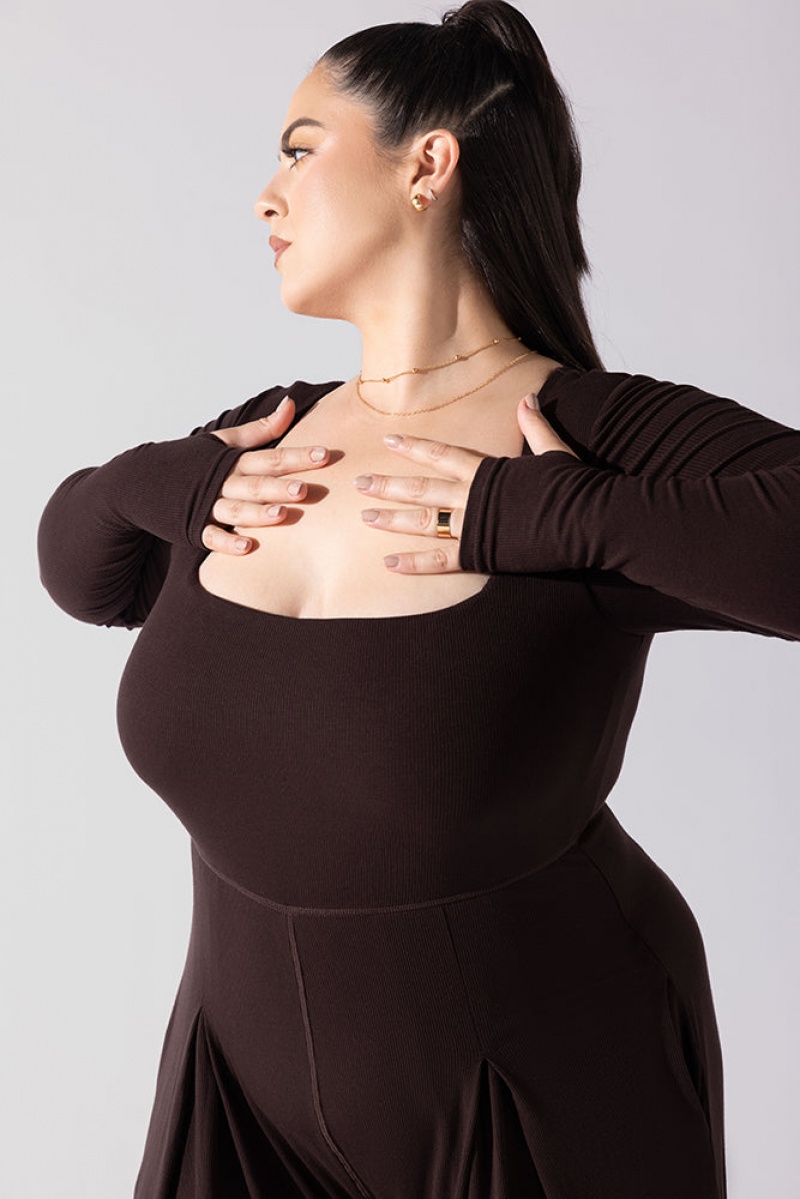 POPFLEX Go With The Flow Long Sleeve Jumpsuit Cocoa | UBSX14750