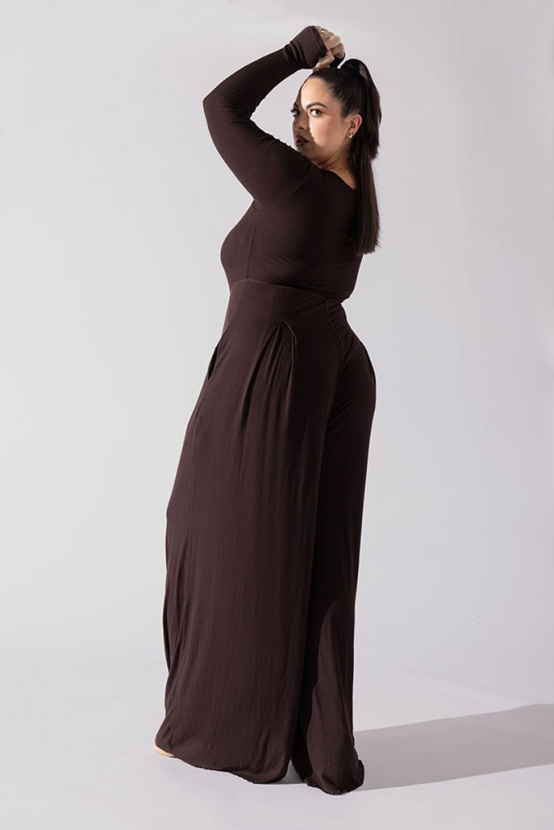 POPFLEX Go With The Flow Long Sleeve Jumpsuit Cocoa | UBSX14750