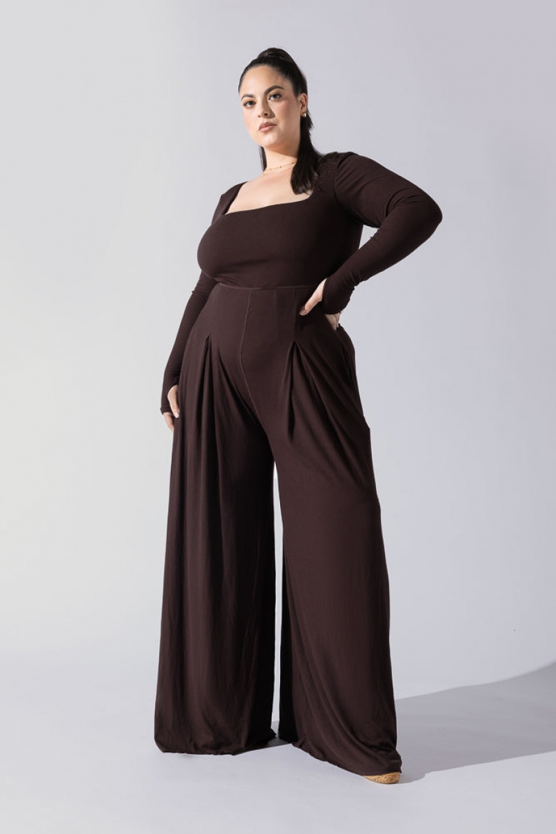 POPFLEX Go With The Flow Long Sleeve Jumpsuit Cocoa | UBSX14750