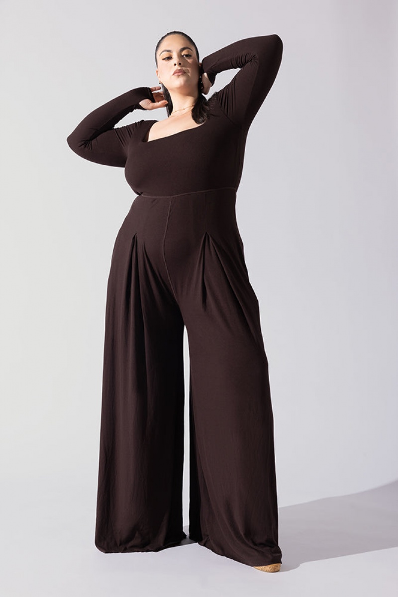 POPFLEX Go With The Flow Long Sleeve Jumpsuit Cocoa | UBSX14750