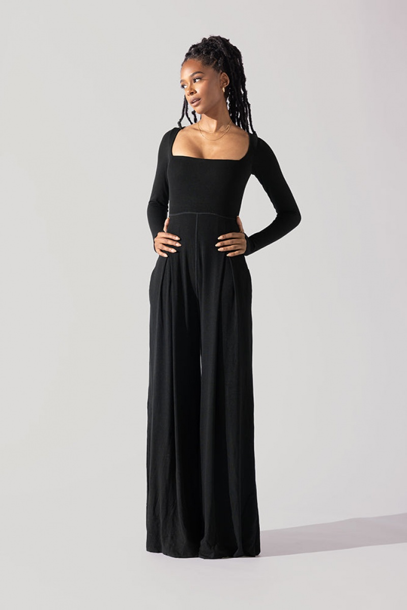 POPFLEX Go With The Flow Long Sleeve Jumpsuit Černé | YNHB52741