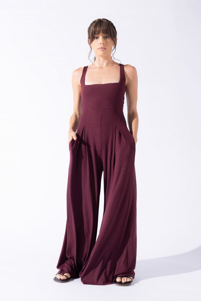 POPFLEX Go with the Flow Jumpsuit Vineyard Wine | DXHR26104
