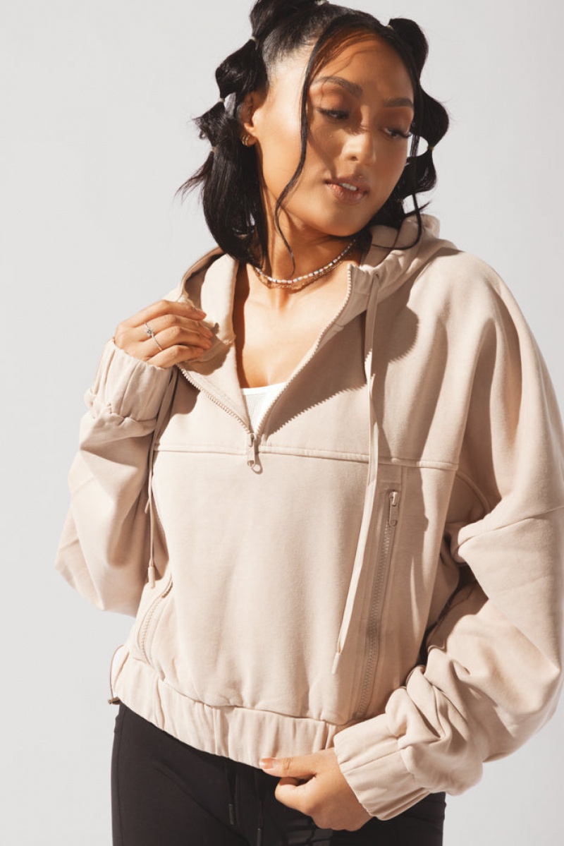 POPFLEX Half Zip Warm Up Hoodie Latte | VKFB45870