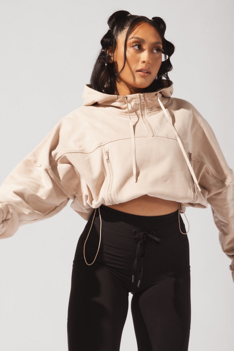 POPFLEX Half Zip Warm Up Hoodie Latte | VKFB45870