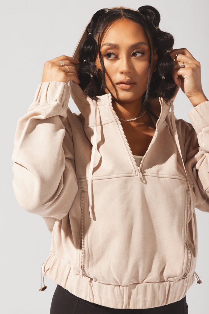 POPFLEX Half Zip Warm Up Hoodie Latte | VKFB45870