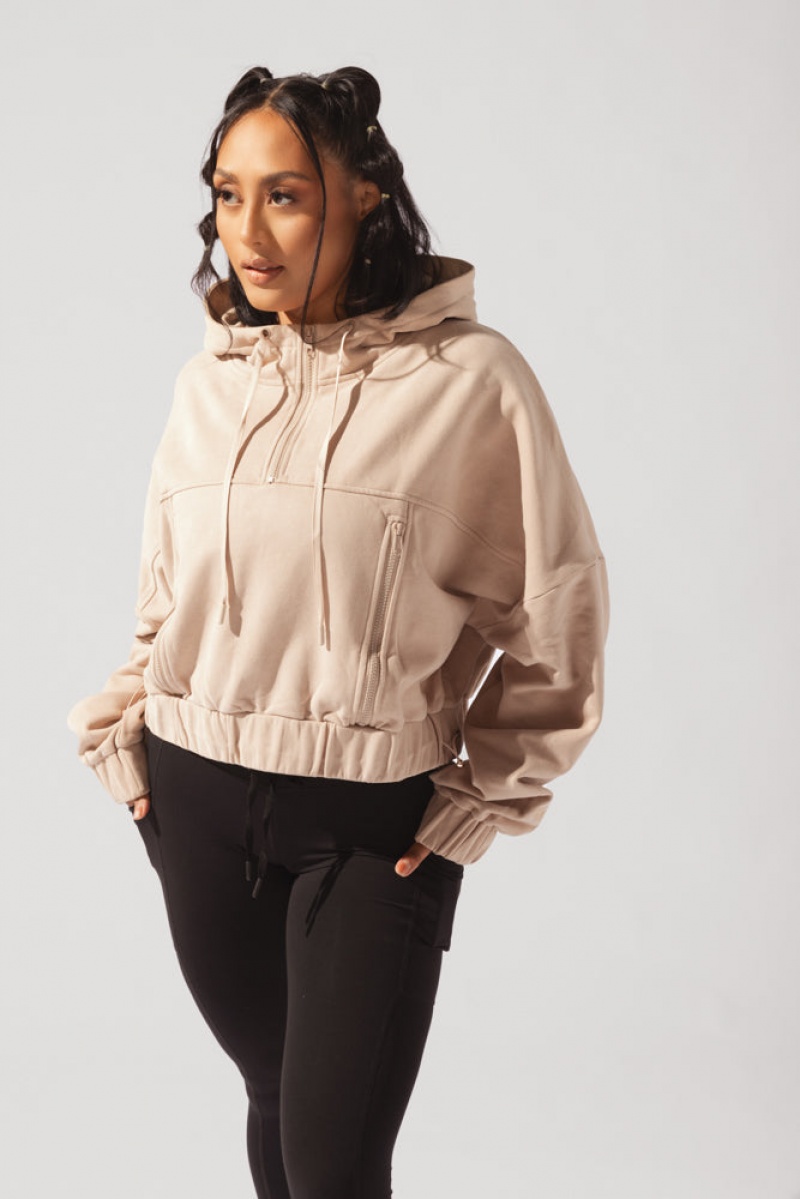 POPFLEX Half Zip Warm Up Hoodie Latte | VKFB45870