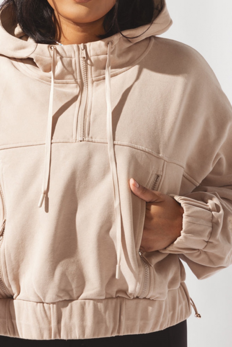 POPFLEX Half Zip Warm Up Hoodie Latte | VKFB45870