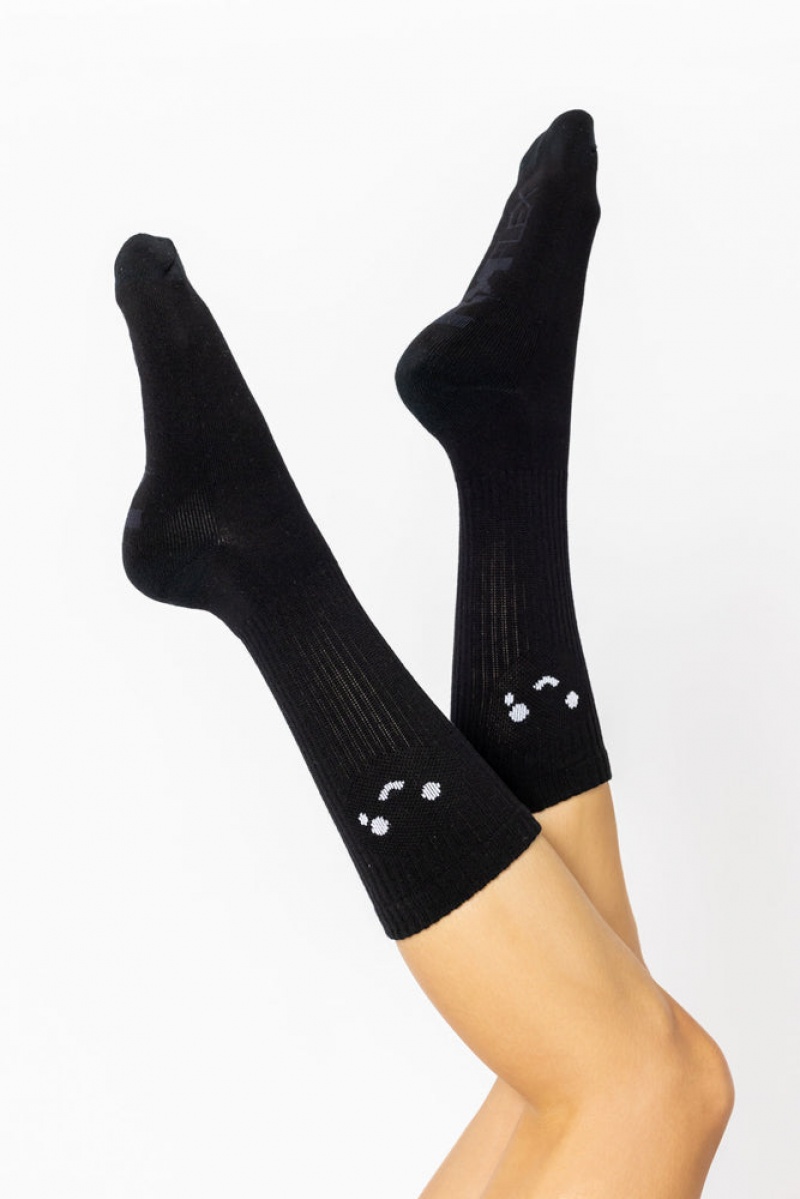 POPFLEX Happy Cry Face Mid-Calf Gym Socks Černé | UIDP12354