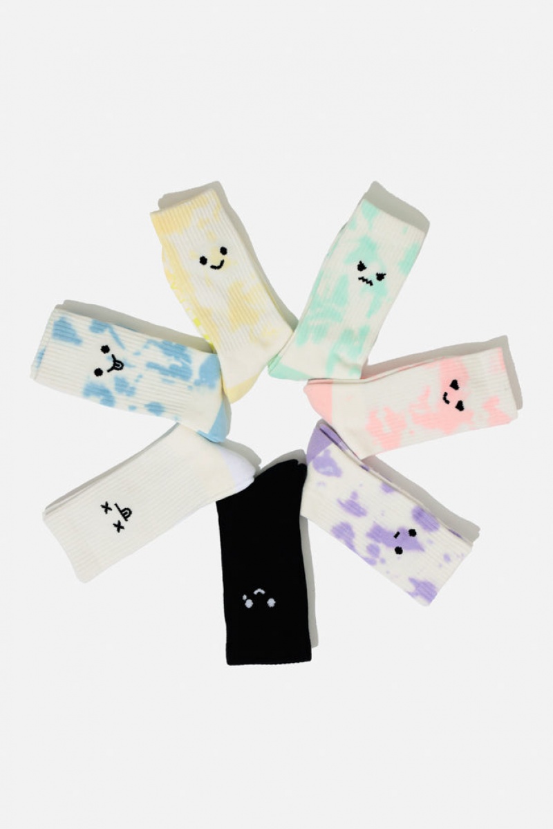 POPFLEX Happy Cry Face Mid-Calf Gym Socks Černé | UIDP12354